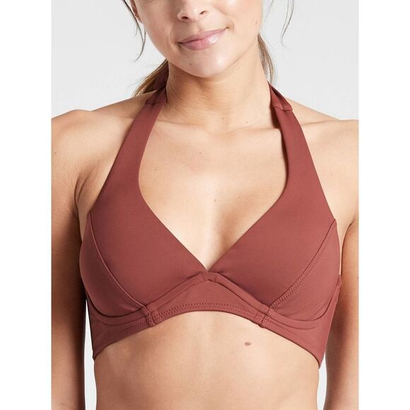 ATHLETA SCULPTED LIGHTLY LINED UNDERWIRE RED CLAY HALTER STYLE SWIM TOP 34D/DD - Picture 1 of 10